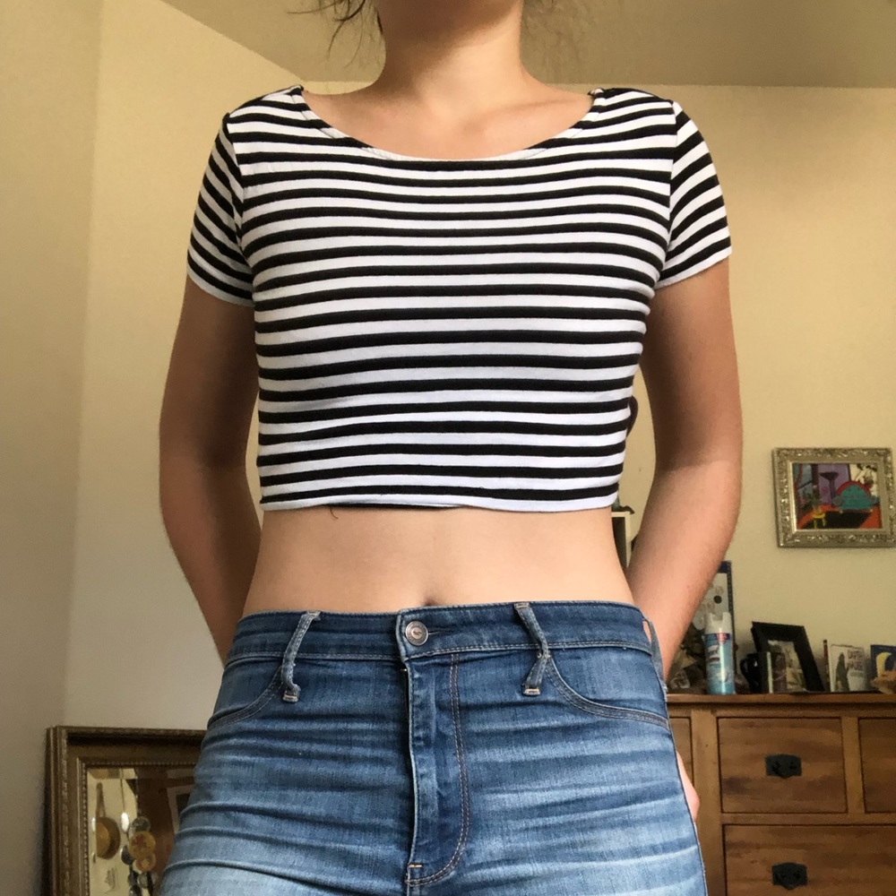 Black and white striped crop top